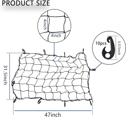 Car Cargo Net - 47 x 31.5 Large Capacity Elastic Truck Bed Cargo Net Roof Rack Net with 10 Adjustable Hooks - Universal Car Accessories Bungee Net Fits Car Truck Pickup SUVs