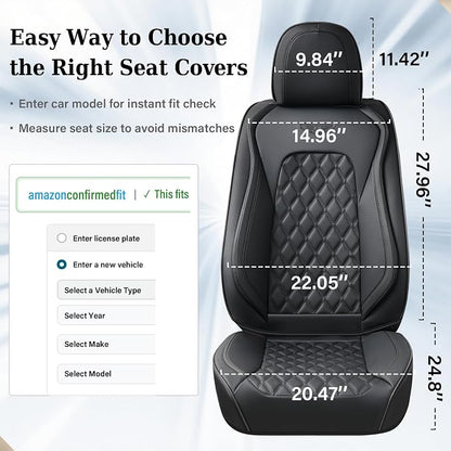 Coverado Front Seat Covers, Waterproof Nappa Leather Anti-Scratch Protectors, Universal Fit for Sedans, SUVs, Pickups, Car Accessories, Waterproof Seat Covers-Black