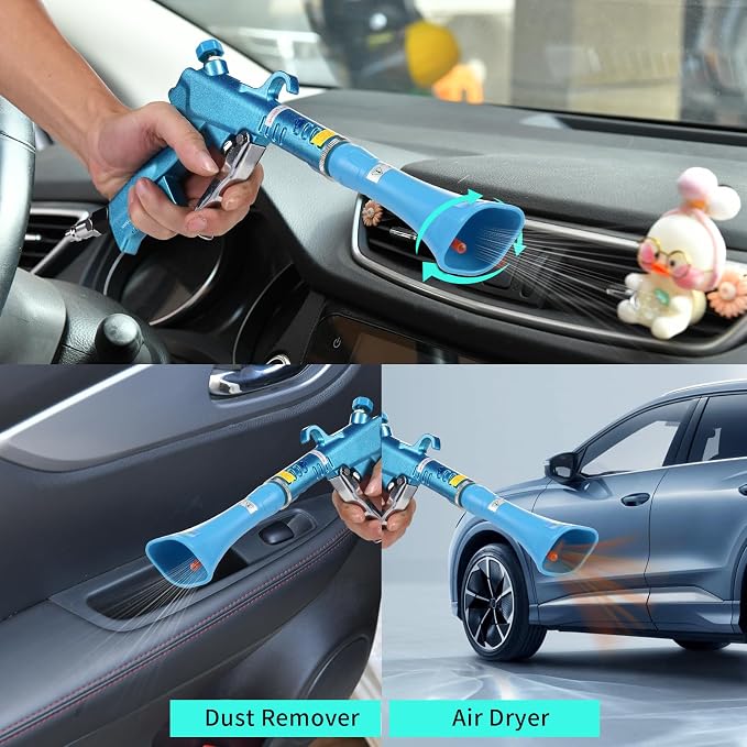 GOCCIDA Tornado Dry Car Cleaning Gun Detailing Interior Dryer Air Blow Gun for Car Detailing Air Gun Car Dust Cleaner Air Compressor Blower Gun with Nozzle and Auto Detailing Dusting Brush