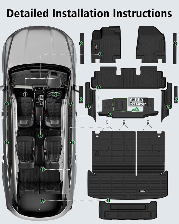 Floor Mats & Cargo Mat with Backrest Mat Custom for Nissan Pathfinder 2022-2025 2026 7&8 Seats, Door Sill Guards, All Weather TPE Full Set Floor Liners Trunk Mat for Pathfinder 2025 Accessories