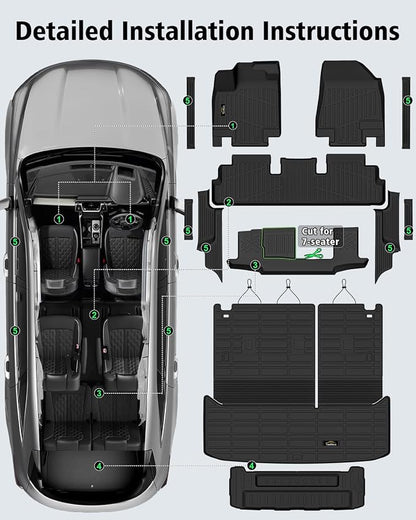 Floor Mats & Cargo Mat with Backrest Mat Custom for Nissan Pathfinder 2022-2025 2026 7&8 Seats, Door Sill Guards, All Weather TPE Full Set Floor Liners Trunk Mat for Pathfinder 2025 Accessories