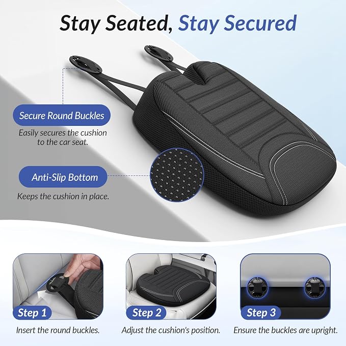 ZIKEE Wedge Car Seat Cushion for Tailbone Pain Relief & Better Visibility, Ergonomic Memory Foam Seat Cushion for Car with Breathable Channel Design, Fits Car, SUV, Truck, Non-Slip Mesh Cover