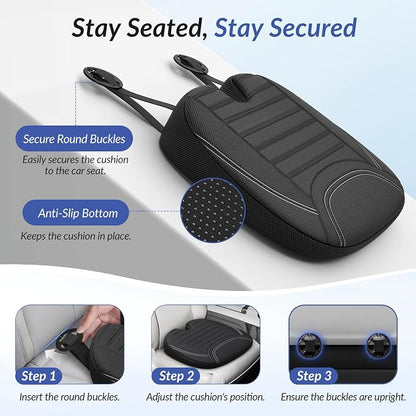 ZIKEE Wedge Car Seat Cushion for Tailbone Pain Relief & Better Visibility, Ergonomic Memory Foam Seat Cushion for Car with Breathable Channel Design, Fits Car, SUV, Truck, Non-Slip Mesh Cover