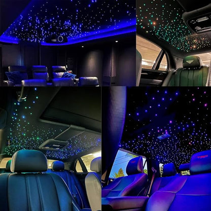AZIMOM Dual Color 20W Twinkle Fiber Optic Starlight Kits 400pcs*0.03in*9.8ft Fiber Strands End Glow Sound Activated Remote APP Control RGBW Light Source Home Ceiling Car Headliner Décor