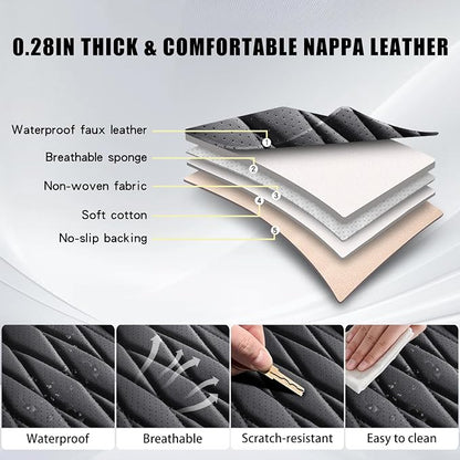 WELLDO Nappa Faux Leather Car Seat Covers Full Set, Black | Waterproof, Non-Slip Seat Protector, 0.28in Thickened Cushion, Airbag Compatible, Universal for Cars SUV Truck Pickup