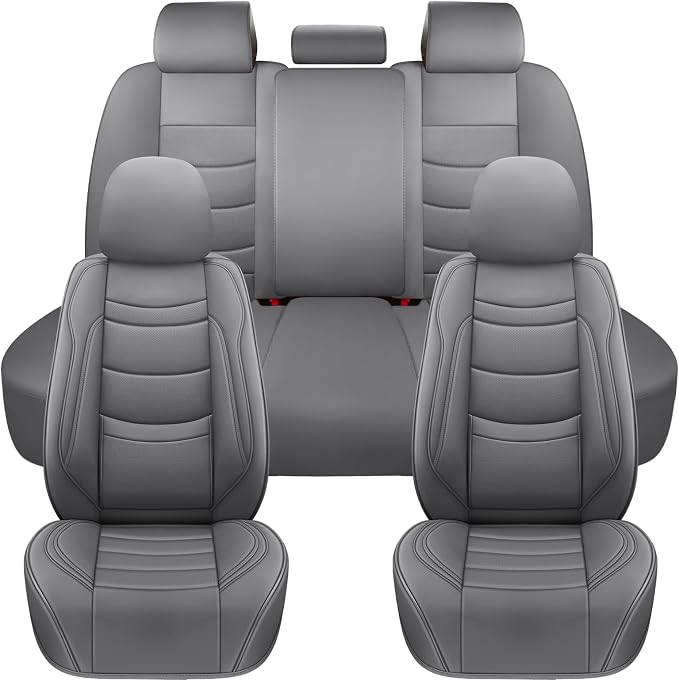 NS YOLO Leather Car Seat Covers Full Set,Universal Fit for Most Cars,SUVs and Sedans,Waterproof Luxury Leatherette Cushions, 5 Seats Protectors (Grey, Full Set-5 Seats(Front and Rear))