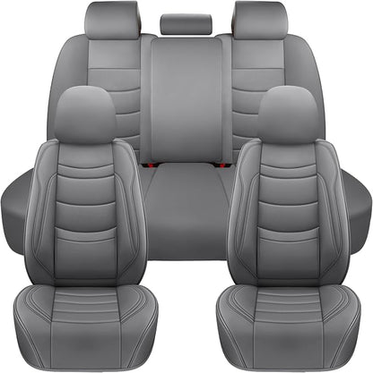 NS YOLO Leather Car Seat Covers Full Set,Universal Fit for Most Cars,SUVs and Sedans,Waterproof Luxury Leatherette Cushions, 5 Seats Protectors (Grey, Full Set-5 Seats(Front and Rear))