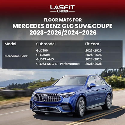 LASFIT Floor Mats for Mercedes Benz GLC 2023-2026 (Coupe Only for 2024-2026), GLC300 / GLC350e / GLC43 AMG/GLC 63 AMG S E, All Weather TPE Floor Liners Custom Fit GLC Car Mats 1st & 2nd Row Set
