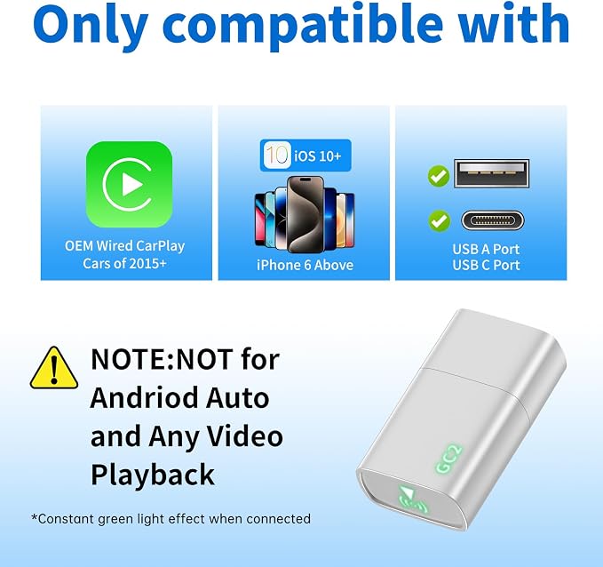 Wireless CarPlay Adapter for Apple iPhone 2026 Upgraded,Stable Connection,Ultra-Low Lag,Mini Apple Car Play Wireless Adapter for Cars with Built-in Wired CarPlay and iPhone iOS 10+,USB A Grey