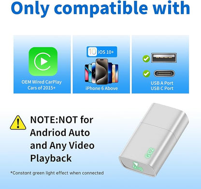 Wireless CarPlay Adapter for Apple iPhone 2026 Upgraded,Stable Connection,Ultra-Low Lag,Mini Apple Car Play Wireless Adapter for Cars with Built-in Wired CarPlay and iPhone iOS 10+,USB A Grey