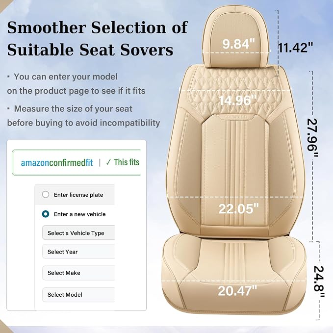 Coverado Seat Covers Full Set, Leather Car Seat Cover, Waterproof Car Seat Protector, Automotive Seat Covers Car Seat Cushion Universal Fit for Most Cars, Beige