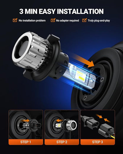 SEALIGHT H13 Bulbs, 70000LM 800% Brighter 6500K Cool White H13 Bulbs with Fan, 70000H Lifespan, IP68 Waterproof, Pack of 2