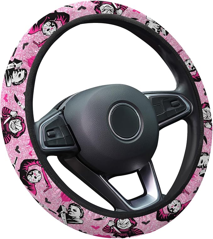 GENANY Spooky Horror Mask Steering Wheel Cover, Non Slip Polyester Car Wheel Protector for Car SUV Truck, Universal 15 Inch