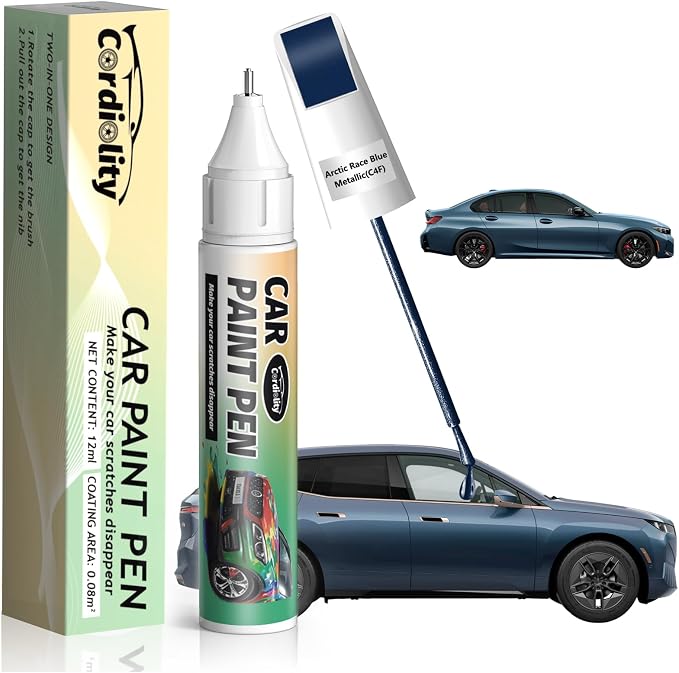 C4F Arctic Race Blue Metallic Touch Up Paint for BMW, Color Accurate Car Paint Scratch Repair Pen, Quick & Easy Fix Automotive Chips and Nicks