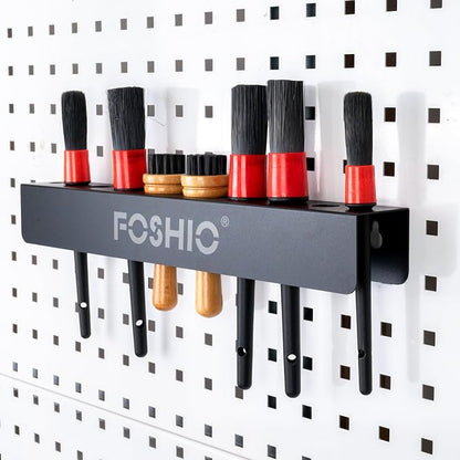 FOSHIO Car Detailing Brush Holder with the Mounting Hardware, Durable Solid Painted Metal Rack for Putting Different Size 10 Car Detailing Brushes, Wall Mount for Garage Workshop