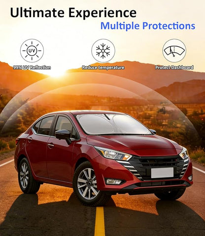 Windshield Sun Shade for 2020-2026 Nissan Versa Accessories, Car Front Window Sun Visor & Heat Shield | 240T Sunshade Protection Blocks UV Rays Keep Your Car Cooler