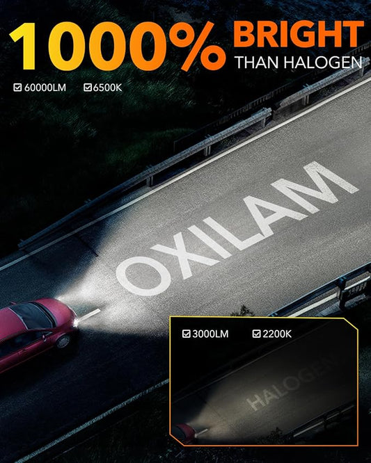 OXILAM 9007 LED Bulbs, 1000% Ultra-Brightness, 3 Min Quick Install Wireless Plug and Play,1:1 Halogen Size 9007 Fog Lights, 20 Years Lifespan, No Flicker, 99% Compatibility, Pack of 2