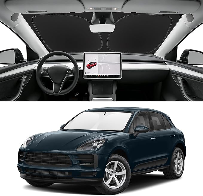 Custom Fit Windshield Sun Shade for Porsche Macan 2014-2026, Blocks UV & Heat, Front Window Sunshade Accessories, Easy Fold & Store Keep Your Car Cooler