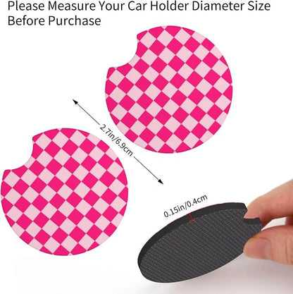 Pink Checkered Steering Wheel Cover Checkered hot Pink Steering Wheel Cover of Wome Anti-Slip Breathable Universal 14-15 Inch Car with 2 Pcs Car Coasters Suitable Men Women