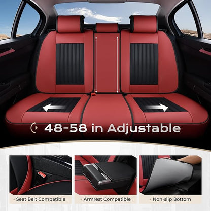 Coverado Car Seat Covers Full Set, Seat Covers for Cars, Car Seat Cover, Car Seat Protector, Leather Car Seat Cushion, Waterproof Car Seat Covers Front Seats and Back Fit for Most Cars(Red&Black)