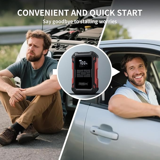 Car Jump Starter with Air Compressor 4000A Peak Battery Jump Starter 14.8V,150PSI Inflator Auto Booster 15000MA Jump Box (up to 10L Gas,8L Diesel Engine),LED Light with Quick Charger USB & Type C