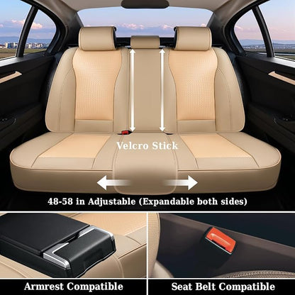 Coverado Car Seat Covers Full Set, Beige Seat Covers for Cars, Waterproof Nappa Leather Automotive Seat Covers with Lumbar Head Pillow, Car Seat Protectors, Universal Fit for Most Cars SUV