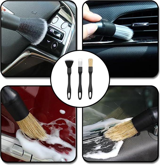 Car Detailing Brush Set, Car Wheel Brush, Tire Brush, Car Interior Dust Cleaning Kit, Ultra Soft Boars Hair Car Interior Detailing Brushes, for Cleaning Car Interior Exterior