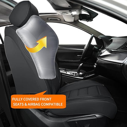 Car Seat Covers Full Set, 5Pcs Universal Leather Seat Covers for Cars, Waterproof Front and Rear Seat Covers Breathable Automotive Vehicle Seat Cover for Most Trucks, SUVs, Sedans, Black