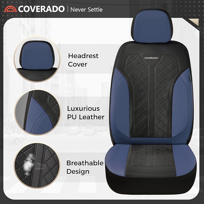 Coverado Car Seat Covers Full Set, Leather Seat Covers, Waterproof Automotive Protectors 5-Seat, Luxury Universal Fit Seat Covers for SUV, Truck, Sedan and Most Vehicles All-Weather