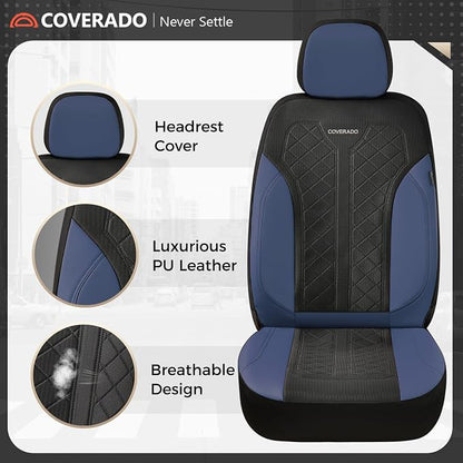 Coverado Car Seat Covers Full Set, Leather Seat Covers, Waterproof Automotive Protectors 5-Seat, Luxury Universal Fit Seat Covers for SUV, Truck, Sedan and Most Vehicles All-Weather
