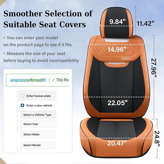 Coverado Seat Covers, Front Car Seat Cover, 2 Pack Breathable Nappa Leather Seat Cover, Waterproof Car Seat Protector, Car Seat Cushion, Universal Auto Seat Covers Fit for Most Cars (Brown&Black)