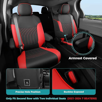 Customized for Toyota Sienna Seat Covers 2021-2026 Sienna 7 Seats 3 Row, Leather Car Seat Covers Waterproof Seat Covers Full Set for Cars, Car Seat Protectors, Airbag Compatible(BlackRed)
