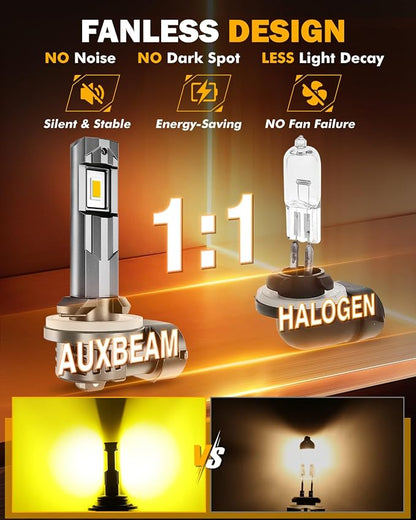 Auxbeam 881 Fog Light 3000K Golden Yellow, 889 898 886 896 894 Lights, Enhanced Visibility for Fog & Off-Road, Plug and Play, Pack of 2