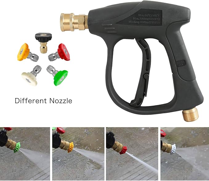 Sooprinse High Pressure Washer Gun,3000 PSI Max with 5 Color Quick Connect Nozzles M22-14 Hose Connector 3.0 TIP