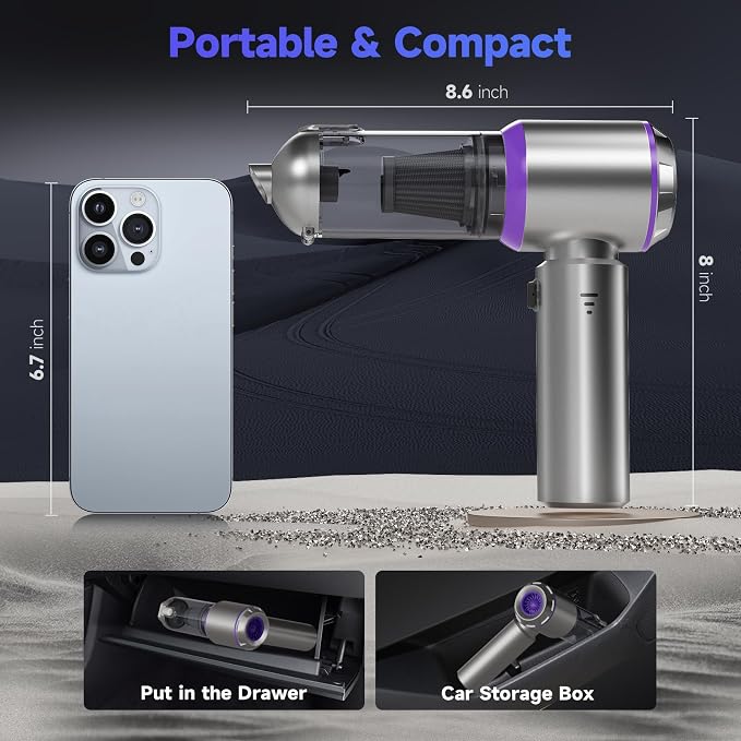Car Vacuum Portable Cordless, 22000PA High Power handheld Vacuum Cleaner with Brushless Motor,11 in 1 Mini Hand Held Vacuum Cordless Rechargeable Air Duster/Blower/Pump for Car, Home, Pet, Office