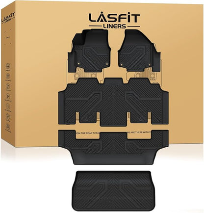 LASFIT Floor Mats for Chrysler Pacifica 2017-2026 (No Hybrid) All-Weather TPE Floor Liners & Trunk Cargo Mats Accessory for Pacifica/Voyager 7-Seater