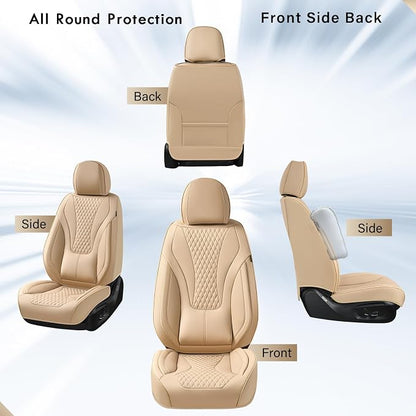 Coverado Waterproof Nappa Leather Car Seat Covers, Automotive Fullset Seat Covers, 5 Seat Car Seat Cushion & Car Seat Protector, Beige Front and Rear Covers Universal Fit for Most Cars, SUVs, Trucks