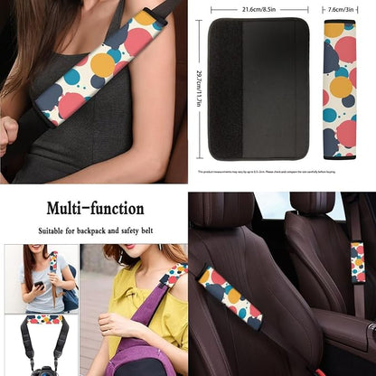 Colorful Polka Dots 13 PCS Car Seat Covers, Irregular Circle Auto Accessories Steering Wheel Cover Cup Mats, Modern Novelty Spots Front Rear Seat Covers Coaster