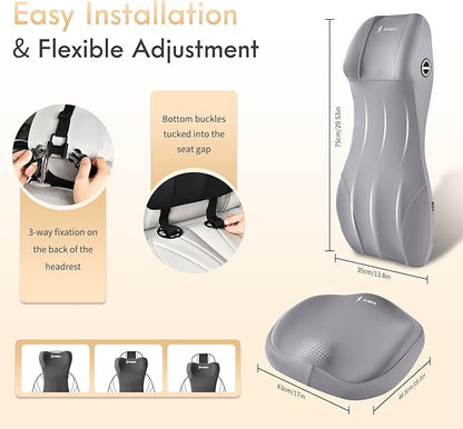 FLORICH Car Seat Cushion and Lumbar Support Headrest Pillow Memory Foam Seat Cushion Ergonomic 2-in-1 Car Neck Pillow & Back Support for Car Truck Seat Long Driving Sciatica Tailbone Pain Relief, Gray