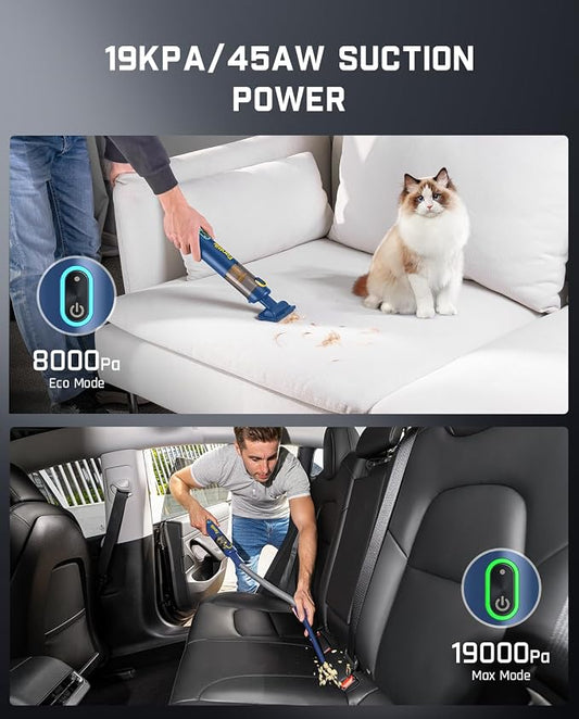 Fanttik Slim V8 APEX Car Vacuum, 4-in-1 Portable Mini Cordless Vacuum with 19000pa Suction Power for Pet Hair, Type-C Charge, One-Touch Empty for Car, Office Desk, Keyboards (Blue)