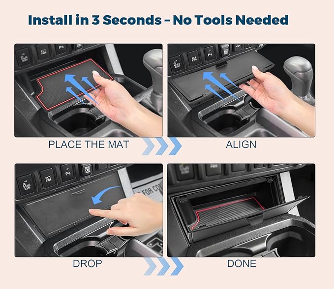 GZSH Hidden Front Center Console Cover fit for Toyota Tacoma 2016-2023 (3RD GEN Tacoma) Anti-Drop Privacy ABS Plastic Center Console Cover with Isolation Charging pad (Only fit for Wireless Charging)