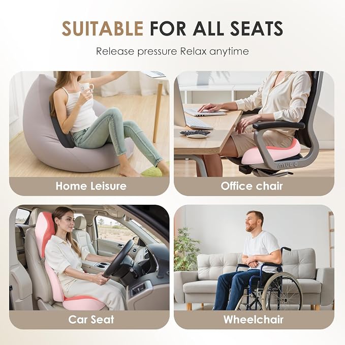 FLORICH Upgraded 3-in-1 Memory Foam Car Seat Cushion Set with Lumbar Support & Neck Pillow, Washable Driving Seat Cushion for Back & Sciatica Pain Relief, Non-Slip Seat Cushion for Car, Office-Pink