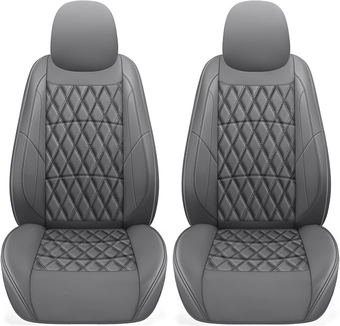 NS YOLO Leather Car Seat Covers,Universal Fit for Most Cars,SUVs and Sedans,Waterproof Luxury Leatherette Cushions, 2 Seats Protectors (Grey, Front Pair-2 Seats(Driver and Passenger))