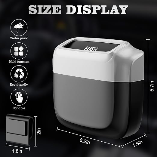 2 Packs Car Trash Can with Lid，Built-in Storage Garbage Bag，Leakproof Vehicle Trash，Car Accessories for Interior,Mini Garbage Bin for Automotive, Office, Kitchen,Bedroom，with 60pcs Trash Bags