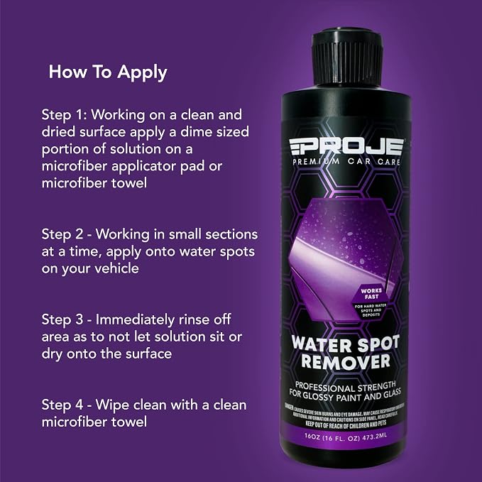 PROJE' Water Spot Remover - Neutralizes & Breaks Down Hard Water Spots - For Glass, Paint, Metal, Shower Doors, Car Detailing, & More - Can Be Used on Ceramic Coated Vehicles - 16 Fl Oz