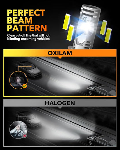 OXILAM 9007 LED Light Bulb, 10X Brighter 6500K Cool White, 60,000Hrs Lifespan, Plug and Play, Anti-Flicker, IP68, HB5 LED Light Compatible with Cars Trucks SUVs, Pack of 2