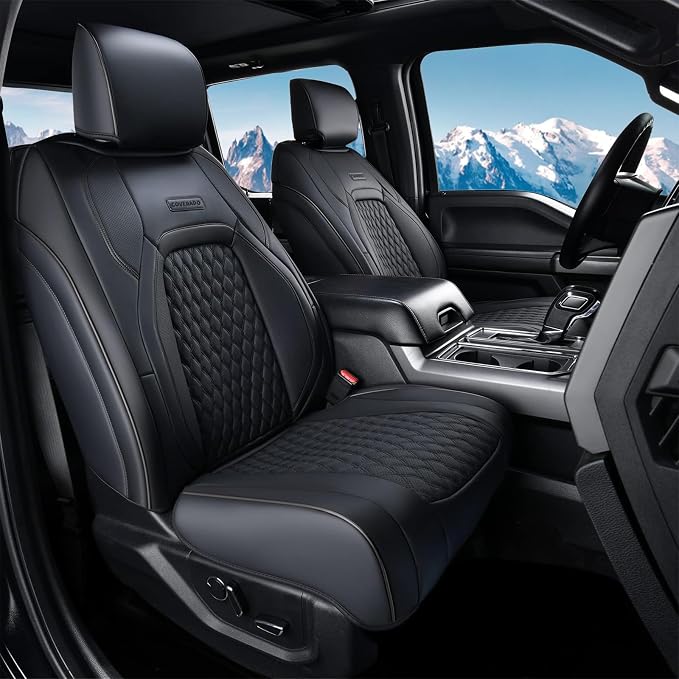Coverado Seat Covers Dodge RAM 1500, Waterproof Leatherette Seat Covers for Car Compatible with 2009-2018 Dodge Ram 1500, 2010-2024 Ram 2500 3500 Dodge RAM Trucks, Curved Front/Black
