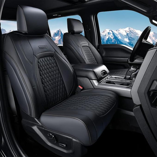 Coverado Seat Covers Dodge RAM 1500, Waterproof Leatherette Seat Covers for Car Compatible with 2009-2018 Dodge Ram 1500, 2010-2024 Ram 2500 3500 Dodge RAM Trucks, Curved Front/Black