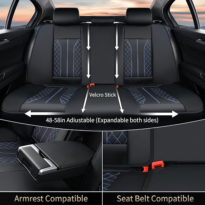 FLORICH Leather Seat Covers for Cars, Car Seat Cover Full Set Luxury Faux Leather Waterproof Seat Cover Full Coverage Seat Protector Universal Fit for Most Cars SUV Trucks, Black&Blue Line