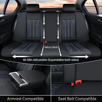 FLORICH Leather Seat Covers for Cars, Car Seat Cover Full Set Luxury Faux Leather Waterproof Seat Cover Full Coverage Seat Protector Universal Fit for Most Cars SUV Trucks, Black&Blue Line